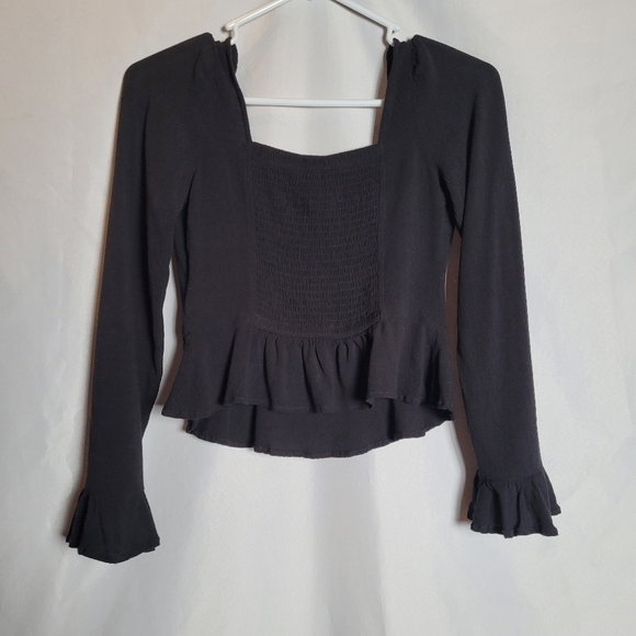 Express Women's Black Peplum Blouse Square Neckline Size Small - Picture 4 of 9